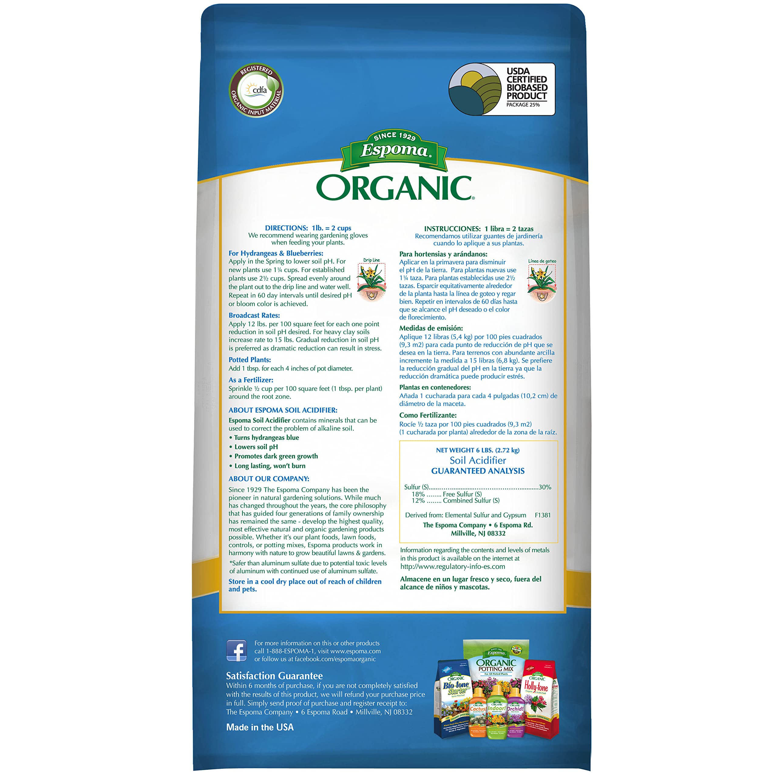 Espoma Organic Gardening label on packaging signals organic input material status.