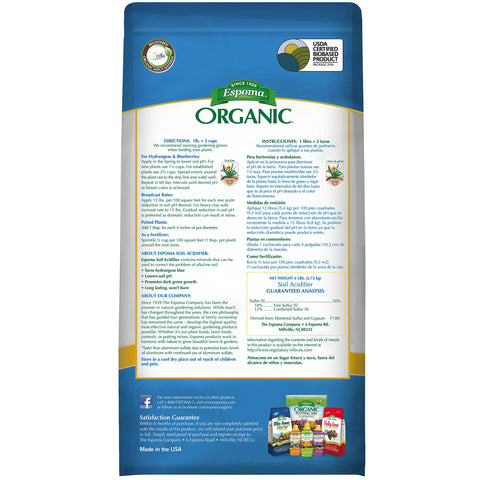 Espoma Organic Gardening label on packaging signals organic input material status.
