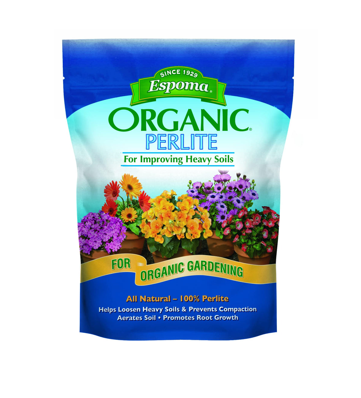 Espoma Organic Perlite bag closeup showing pure aeration for healthier soil
