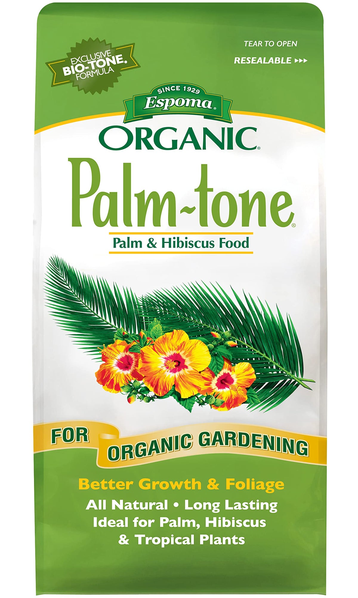 Espoma Palm-Tone bottle showing organic fertilizer for palms and tropical plants.