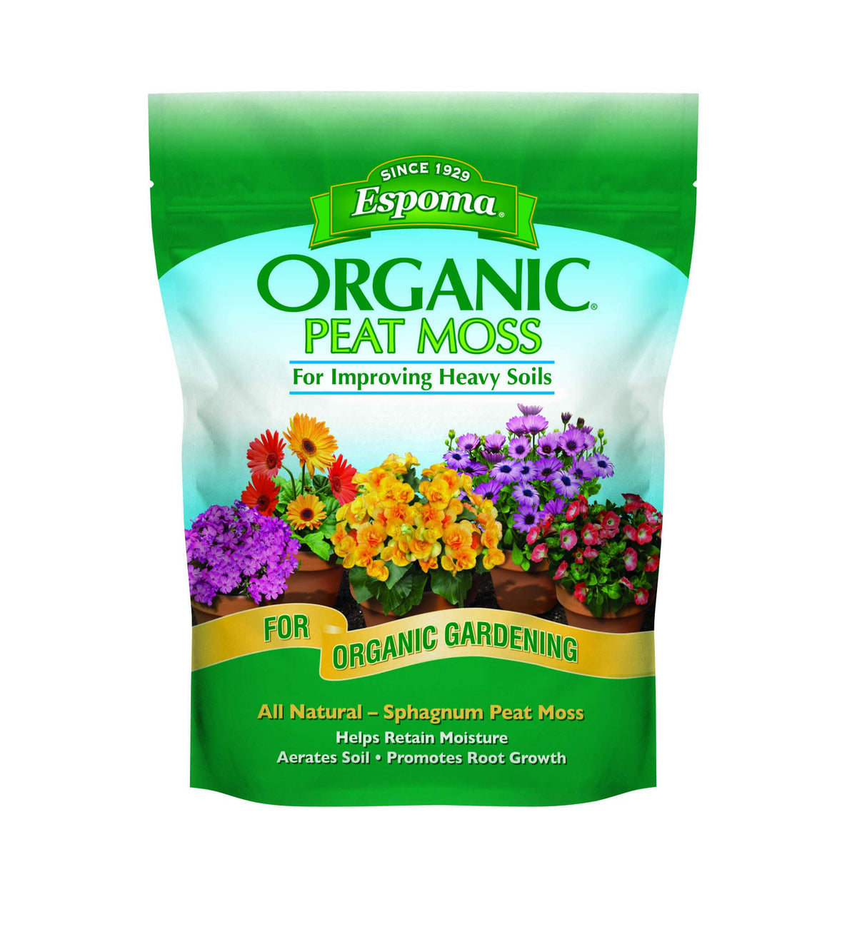 Espoma Organic Peat Moss 8-quart bag improves soil aeration and moisture retention