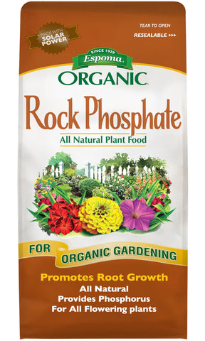 Espoma Rock Phosphate 7-25 lb bag boosts bloom and root growth for outdoor gardens.