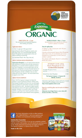 Espoma Rock Phosphate soil application demonstrates easy soil nourishment for flowering and root development.
