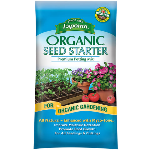 Espoma seed starter soil bag close-up for reliable seed germination