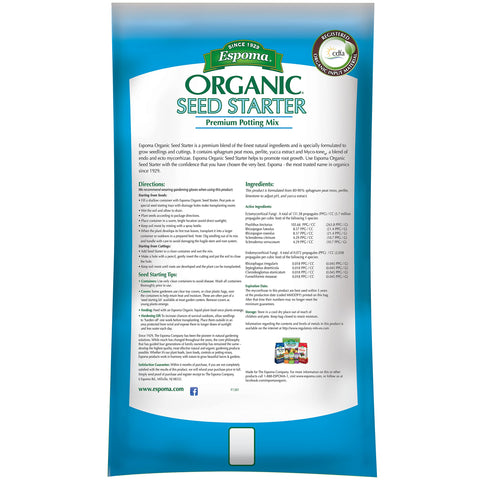 Espoma seed starter soil with mycorrhizae detail for stronger root growth