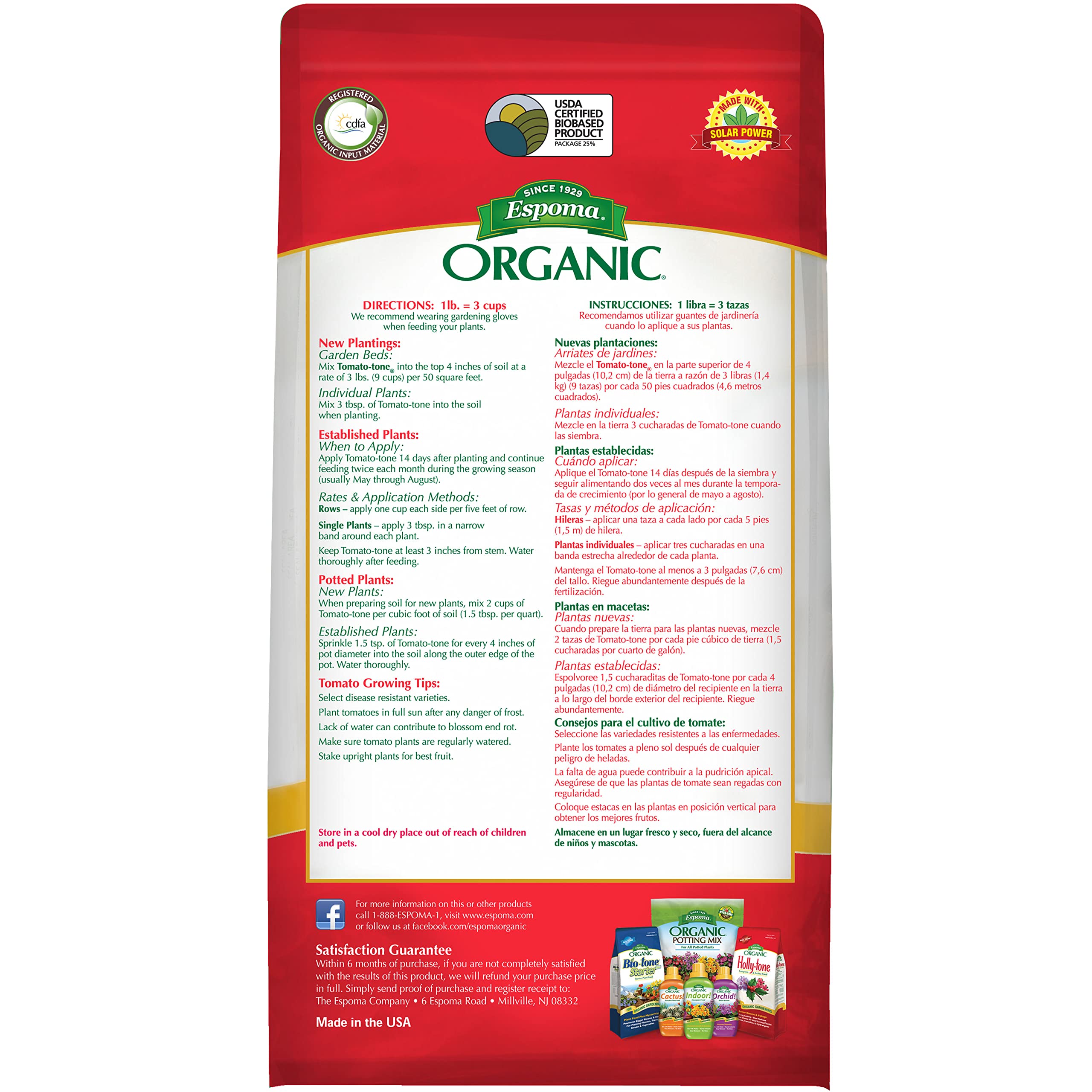 Espoma Tomato-tone bag label highlights 8 percent calcium