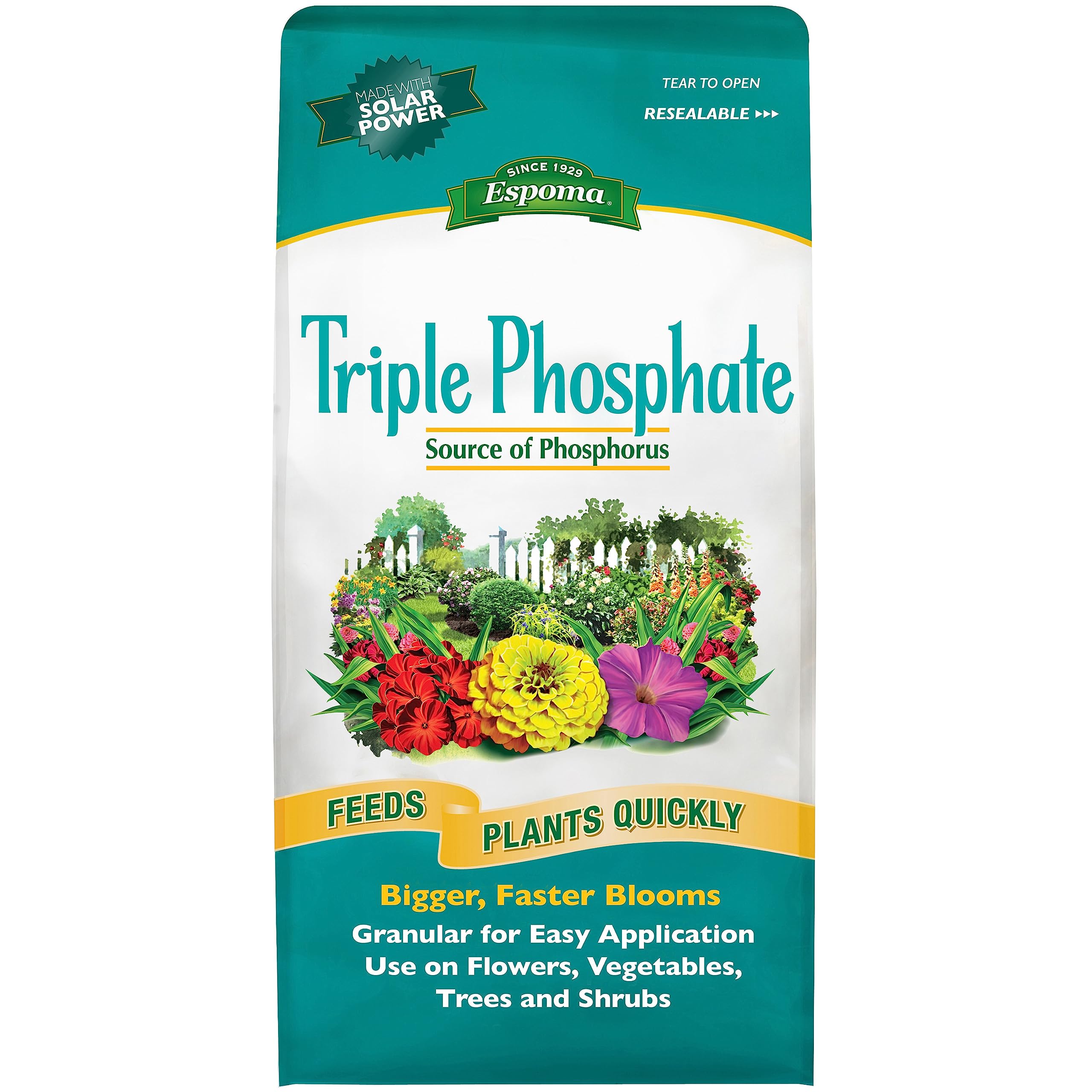 Espoma Triple Phosphate 0-45-0 bag ready-to-use fertilizer for quick root growth.