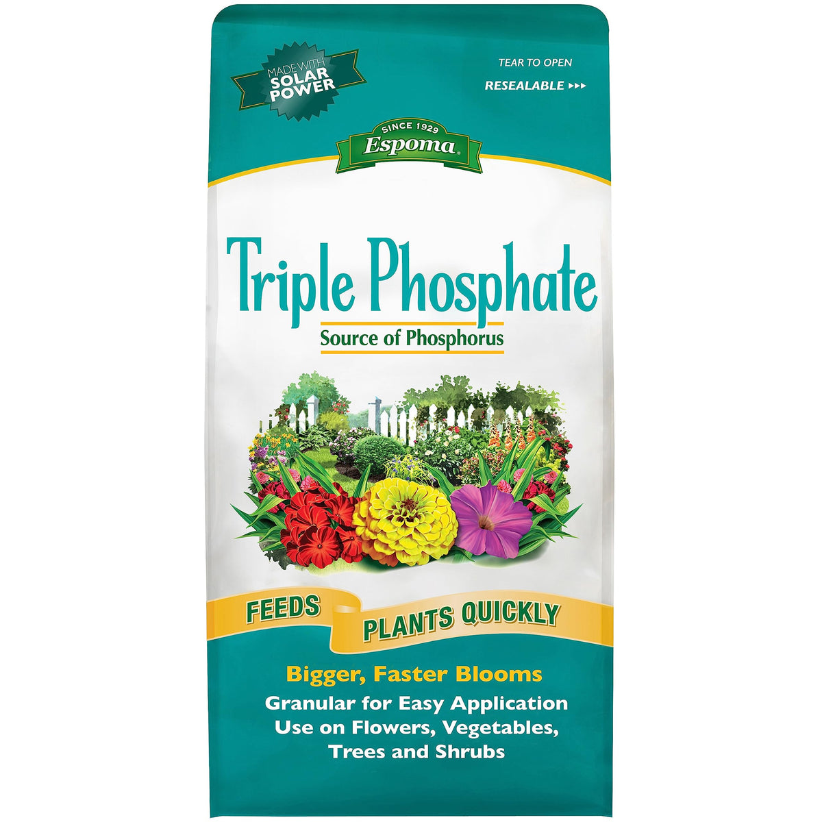 Espoma Triple Phosphate 0-45-0 bag ready-to-use fertilizer for quick root growth.