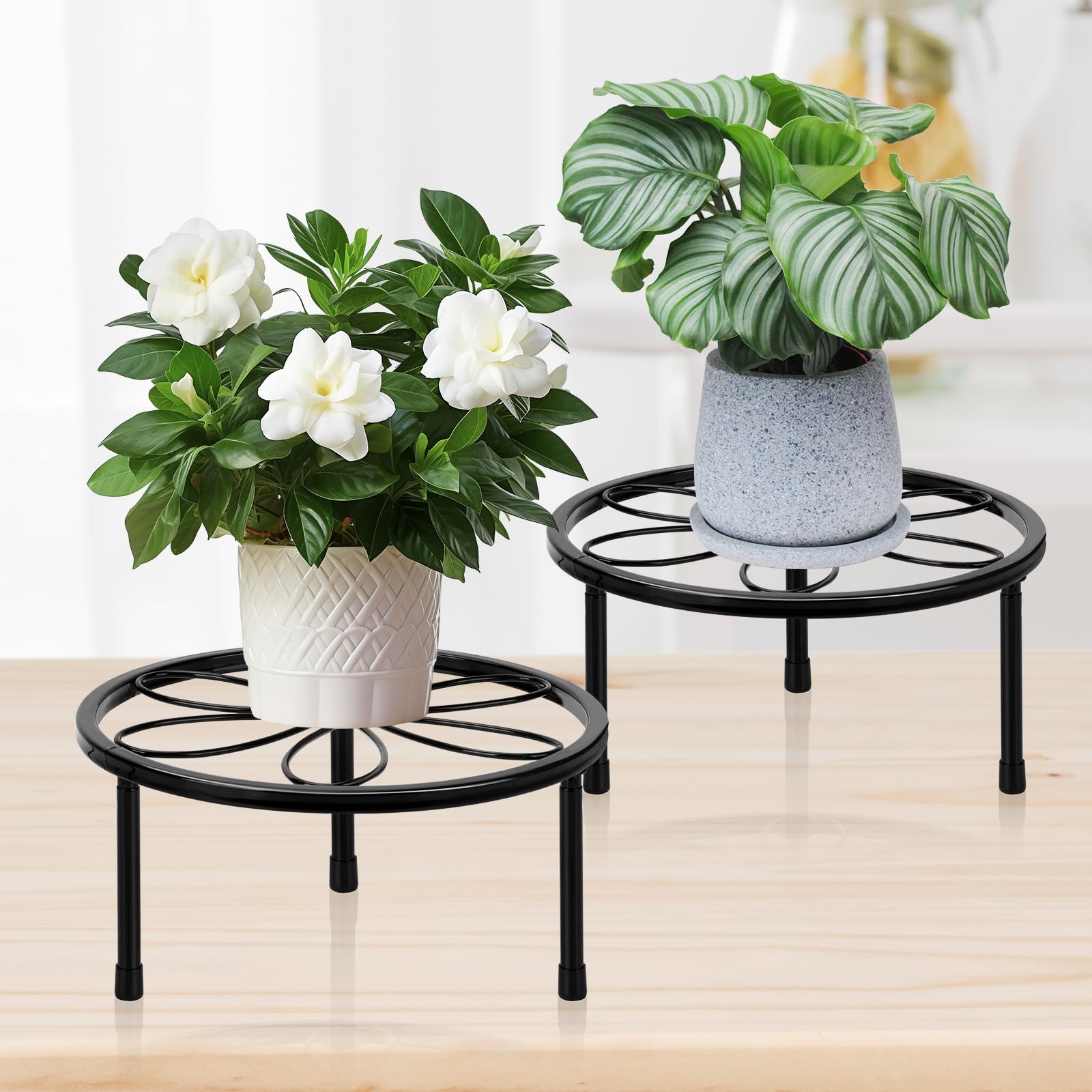 ESRICH 2-pack 7.8-inch black plant stands suitable for indoor and outdoor use, sturdy support
