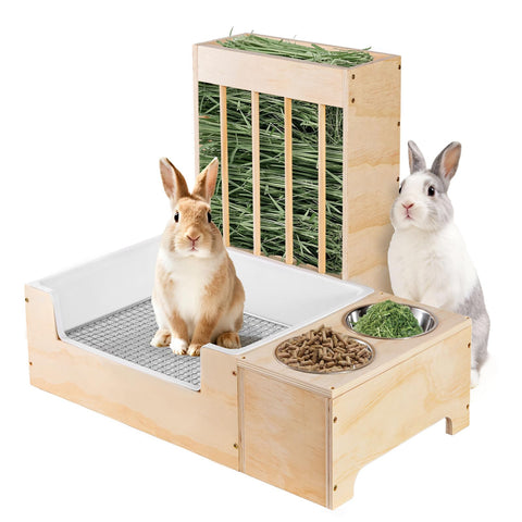 Essenhome extra-large 3-in-1 rabbit litter box with hay feeder for flexible placement.