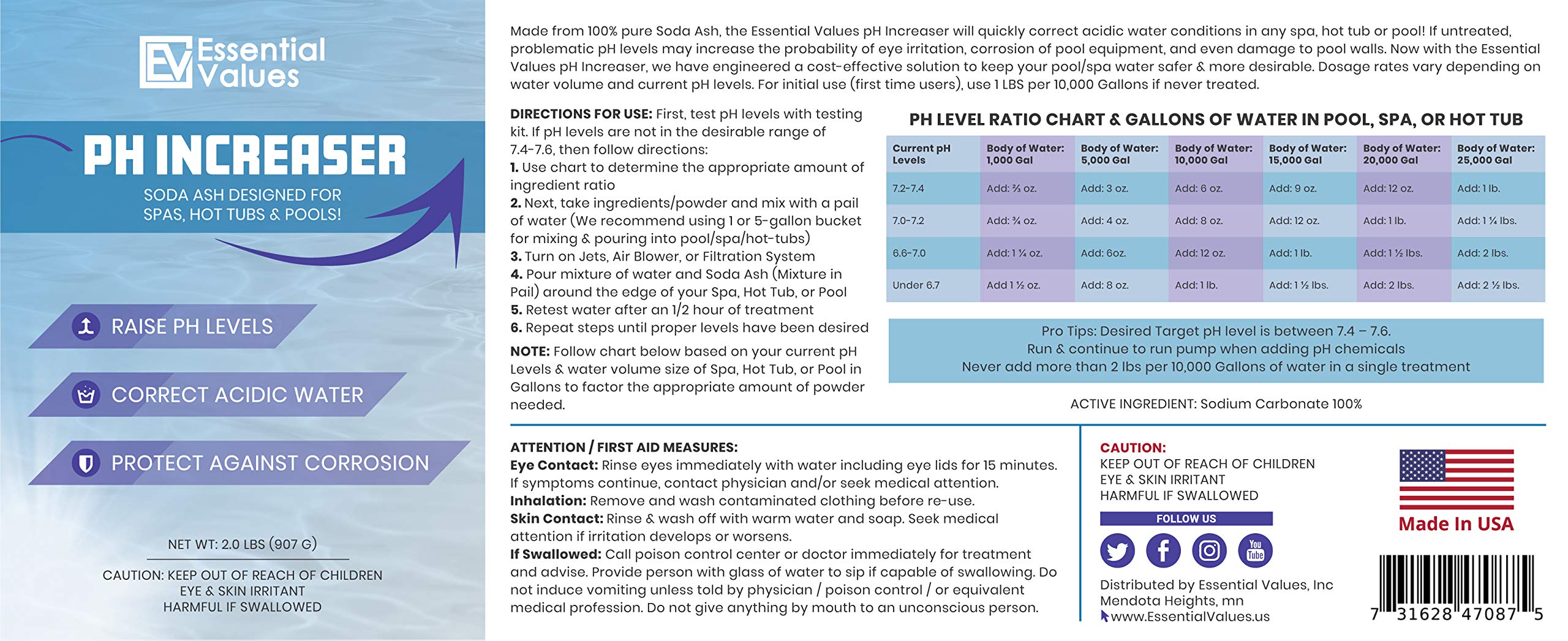 Essential Values Made in USA label reaffirms quality and domestic production.