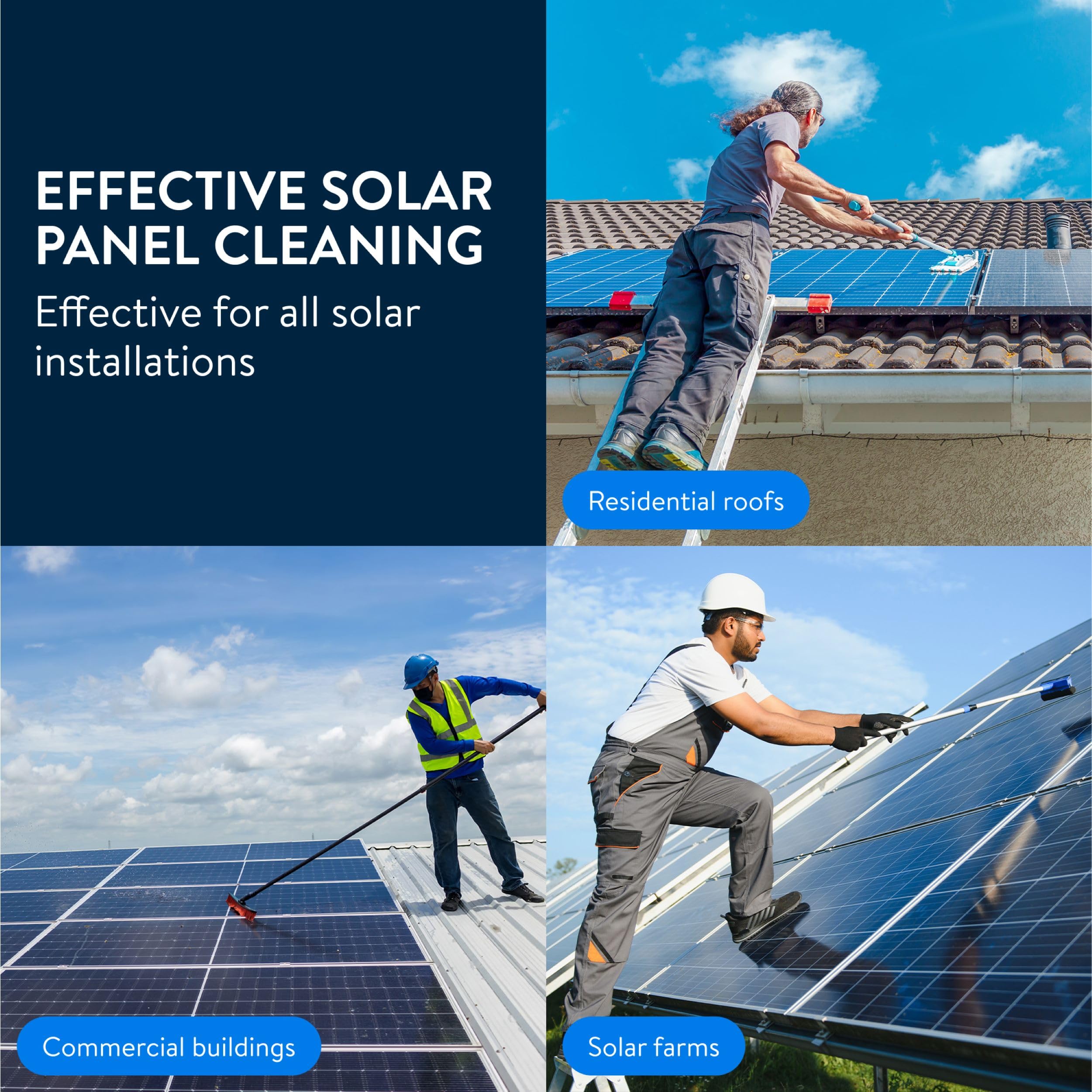 Essential Values Solar Panel Cleaner label highlights neutral pH and no colorants for safety.