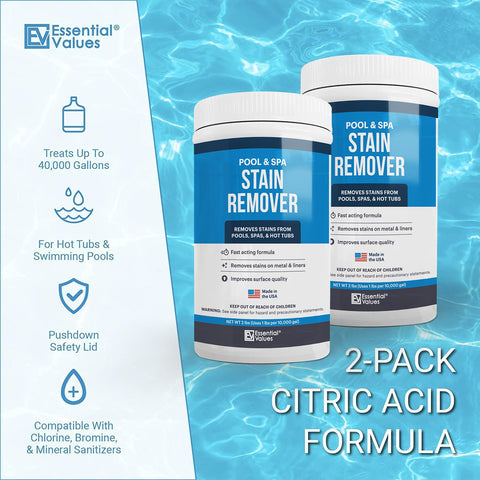 Essential Values stain remover crystal-clear water after treatment hints at bright results.