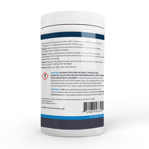 Essential Values stain remover USA-made badge highlights domestic craftsmanship for pools.