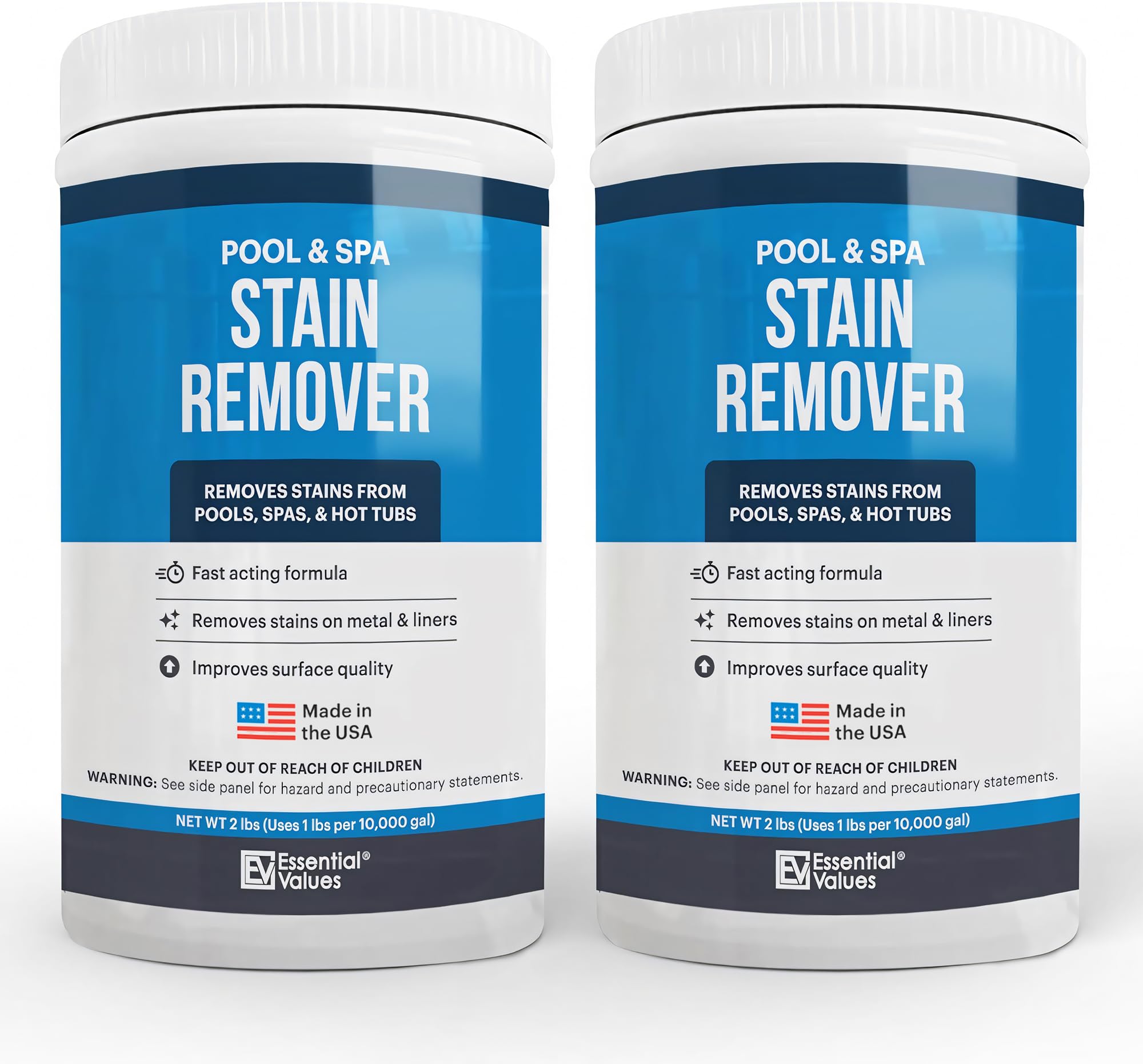 Essential Values swimming pool stain remover bottle applying rust stain on vinyl surface