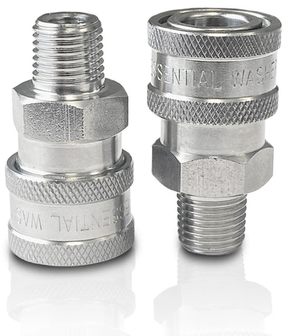 ESSENTIAL WASHER stainless steel one-quarter-inch quick connect male NPT for high-pressure connections up to 5000 PSI.