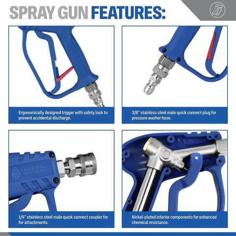 Stainless swivel and quick-connect on Essential Washer gun