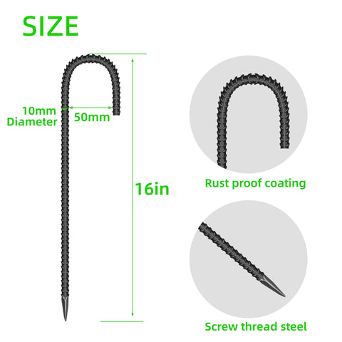 ESSFF 16-inch garden ground stake embedded in soil demonstrates easy insertion and secure anchoring.