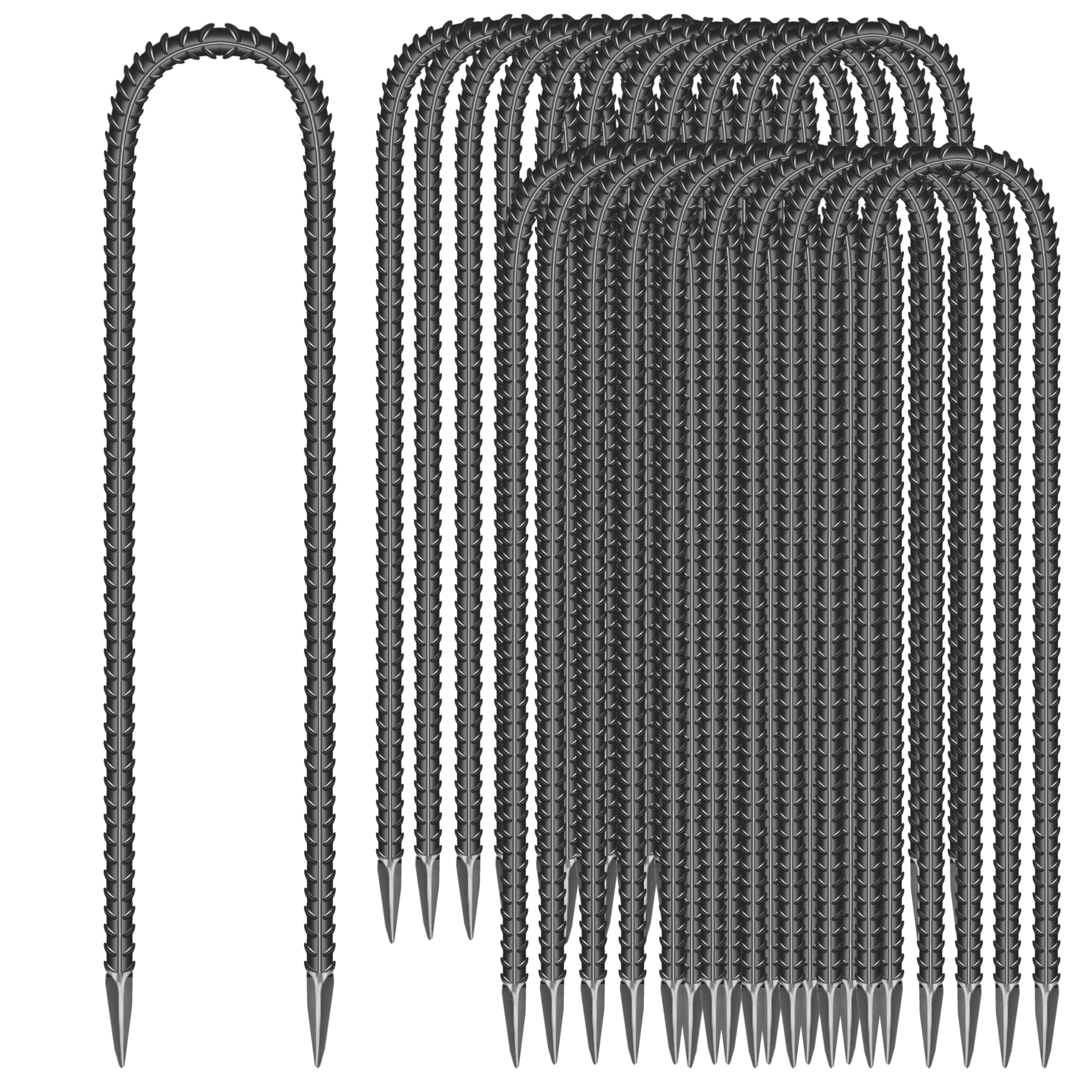 ESSFF 22-piece galvanized ground stakes securing tents and outdoor setups.