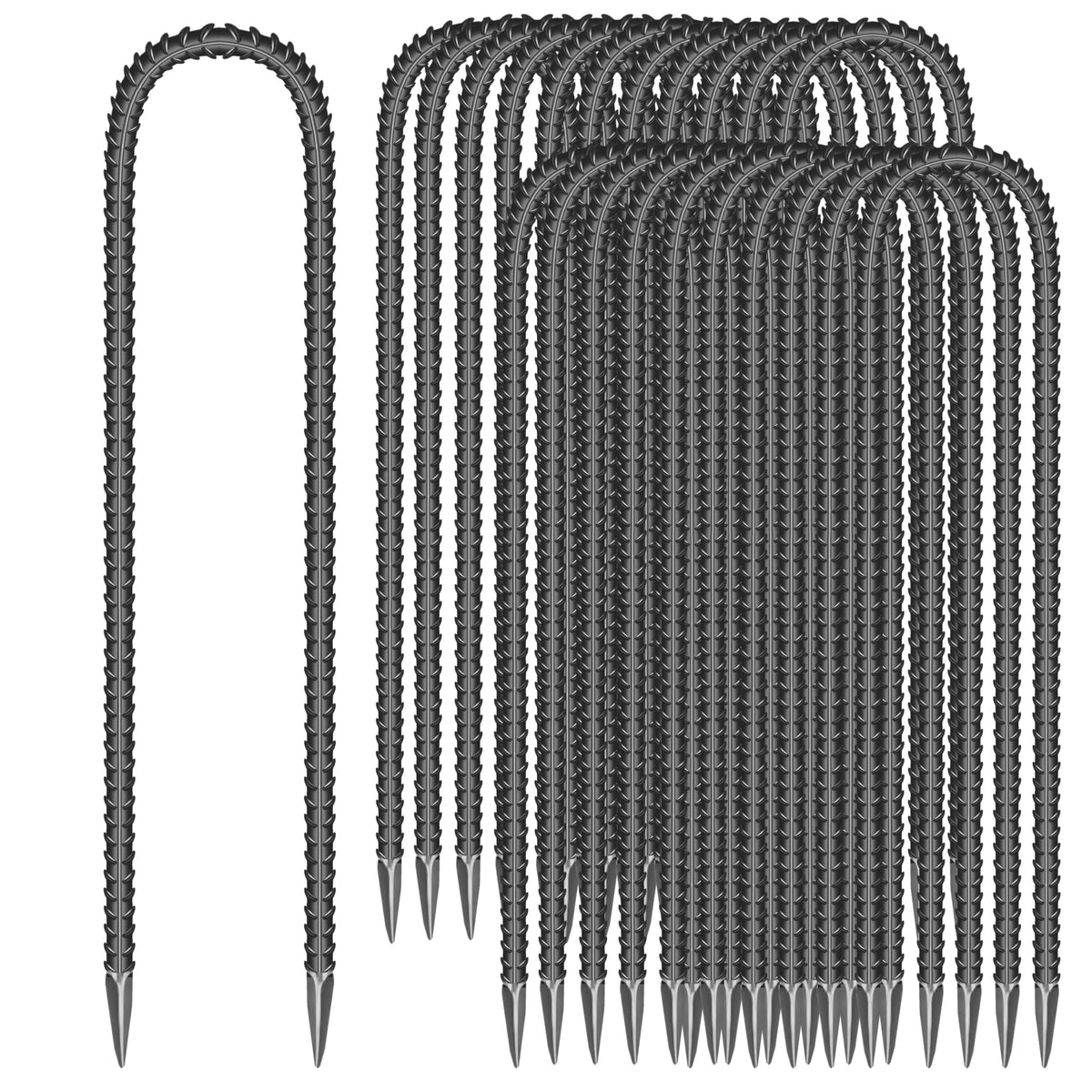 ESSFF 22-piece galvanized ground stakes securing tents and outdoor setups.