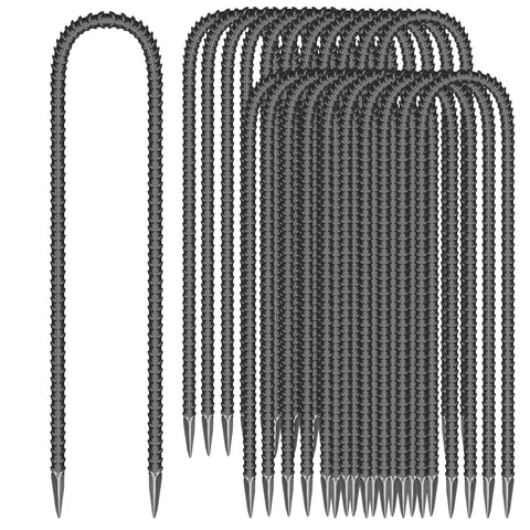 ESSFF 22-piece galvanized ground stakes securing tents and outdoor setups.