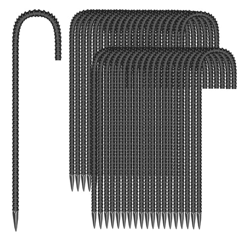 ESSFF 40-piece 12-inch J-shaped ground stake bundle secures tents and canopies outdoors.