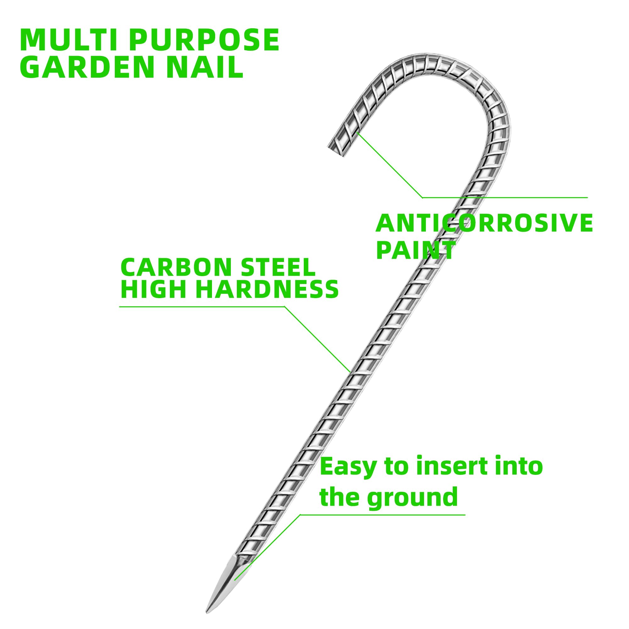 ESSFF 12-inch galvanized steel stake resists rust for long-lasting garden use.