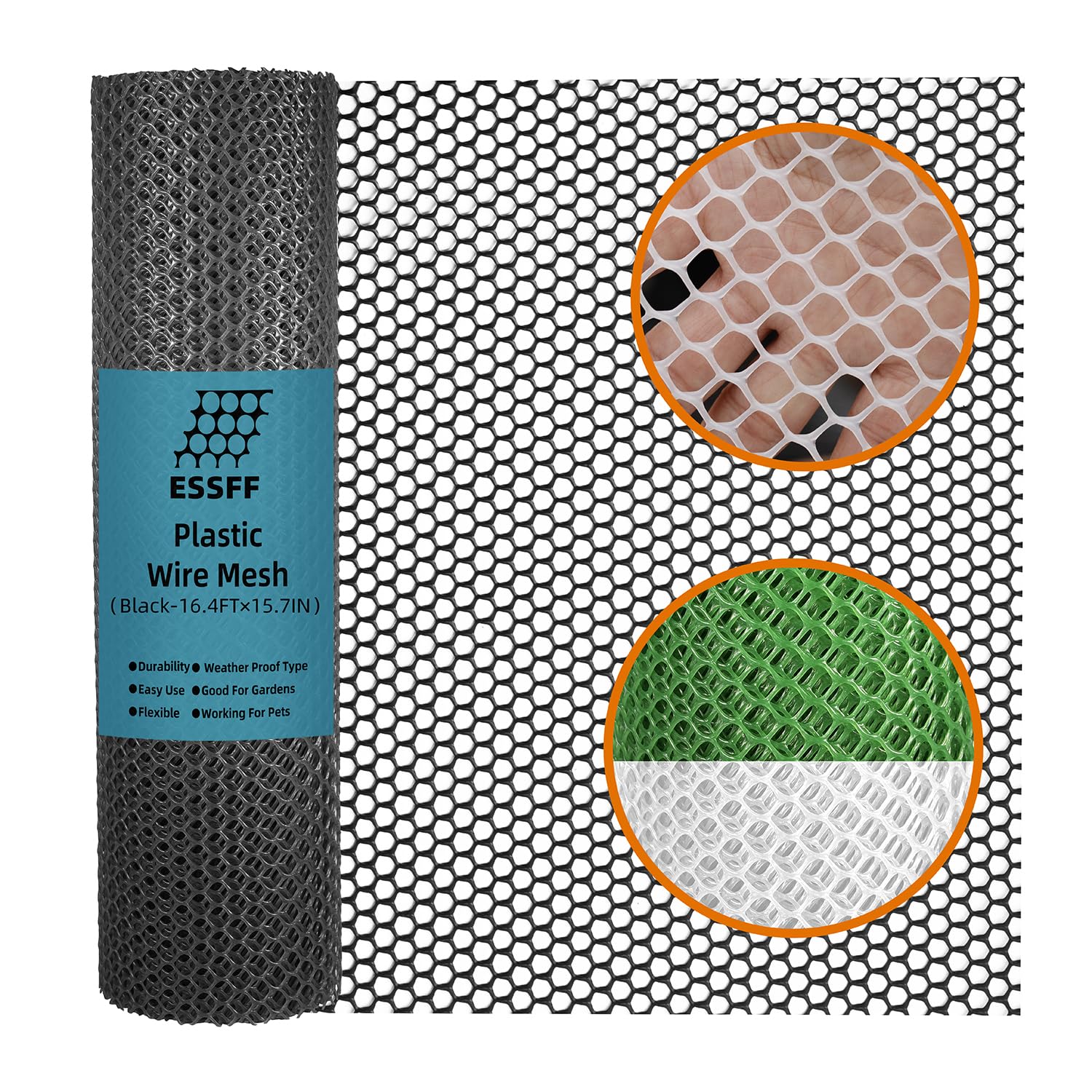 ESSFF Pet & Garden Safeguard roll in black netting protects poultry and pets outdoors.