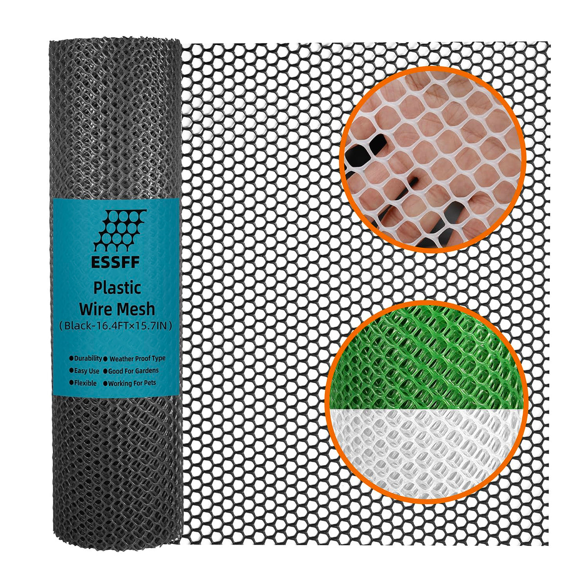 ESSFF Pet & Garden Safeguard roll in black netting protects poultry and pets outdoors.