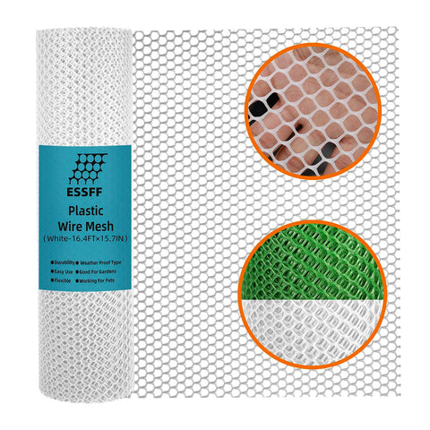 ESSFF Pet & Garden Safeguard roll in white netting viewed outdoors for backyard fencing