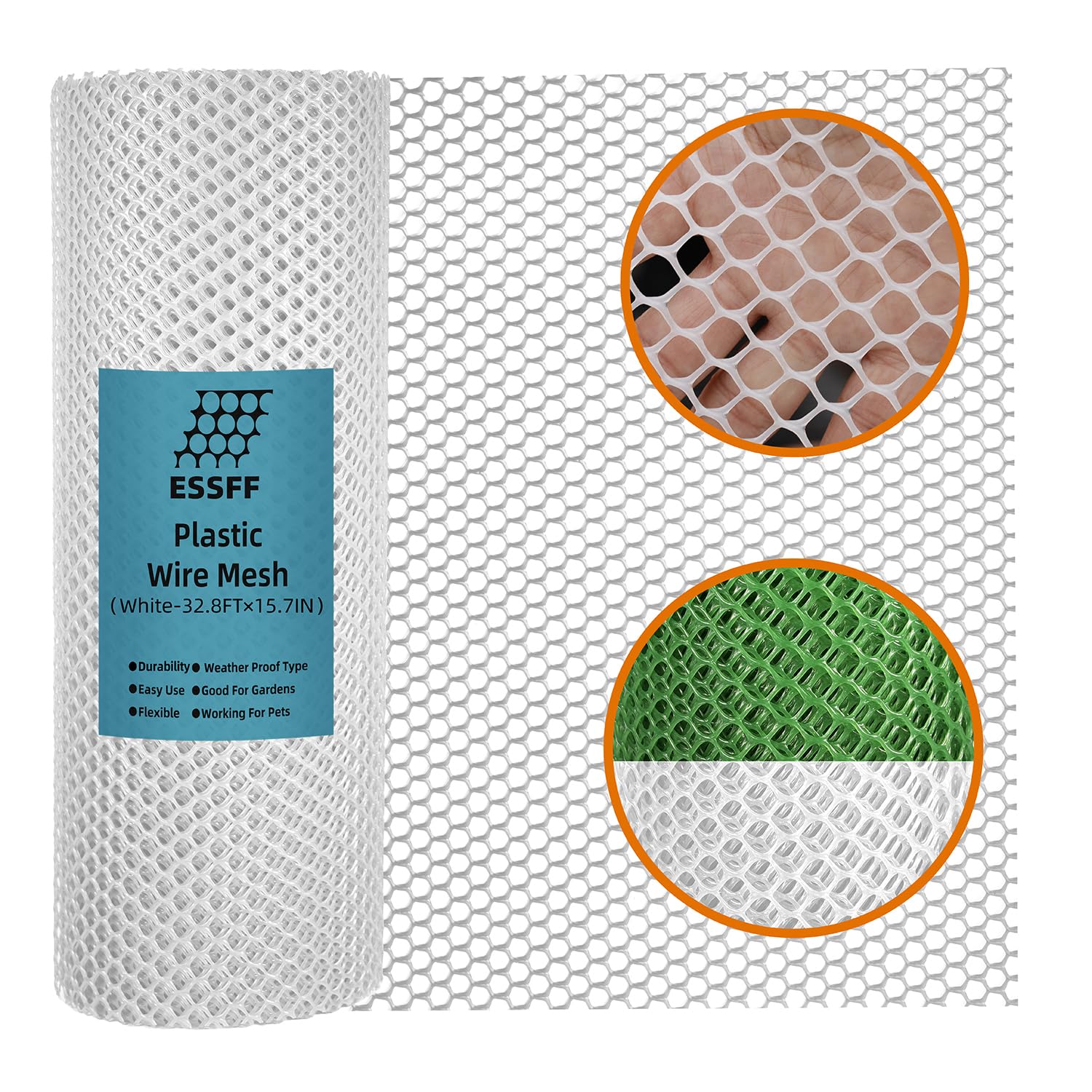 ESSFF Pet and Garden Safeguard white netting roll protects poultry and pets outdoors.