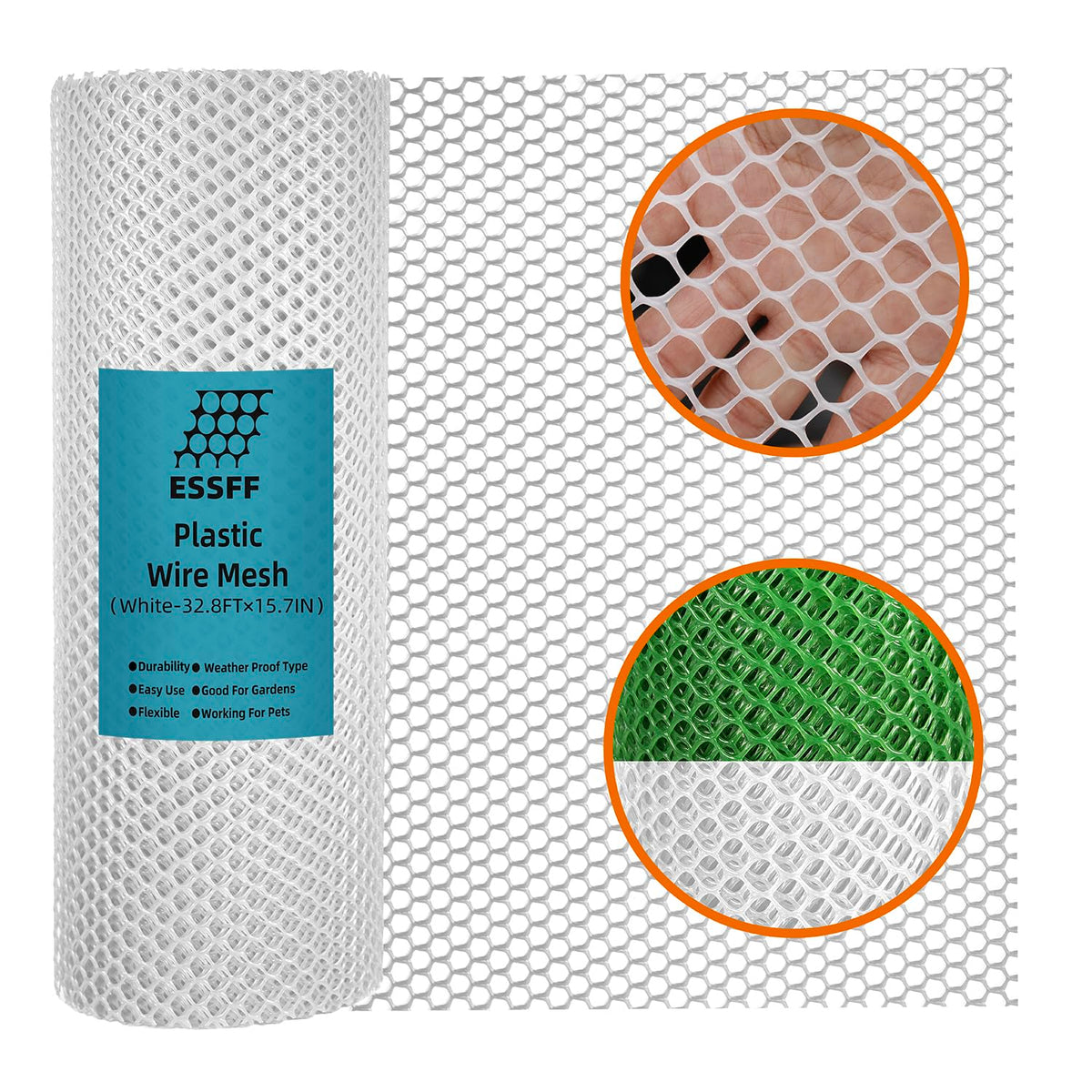 ESSFF Pet and Garden Safeguard white netting roll protects poultry and pets outdoors.