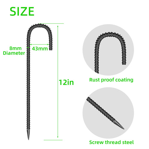 ESSFF tent and canopy stake with 12-inch length and J-shape for stability.