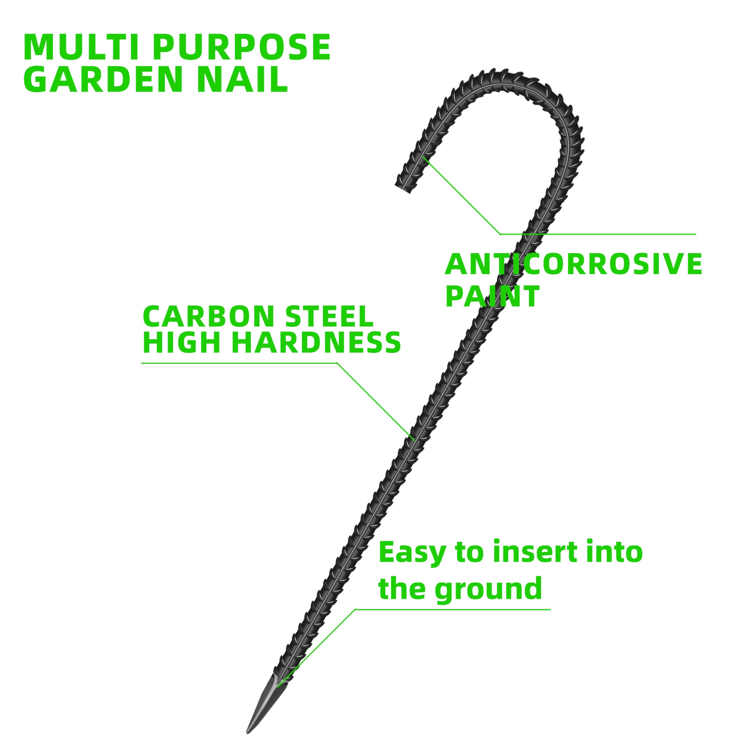 ESSFF 12-inch J-shape stake secures tents against wind safely.
