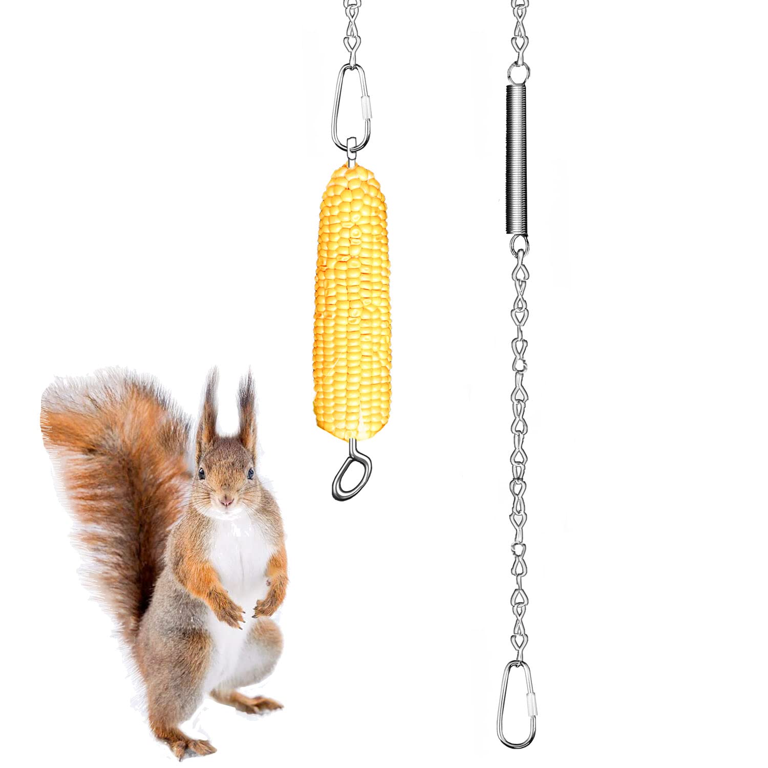 Essilnn hanging squirrel feeder with corn cobs for backyard wildlife viewing