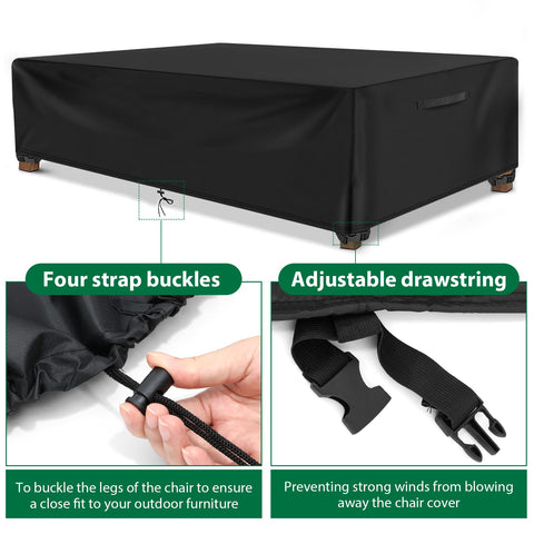 ESSORT extra-large cover demonstrates edge-to-edge coverage on a large dining set