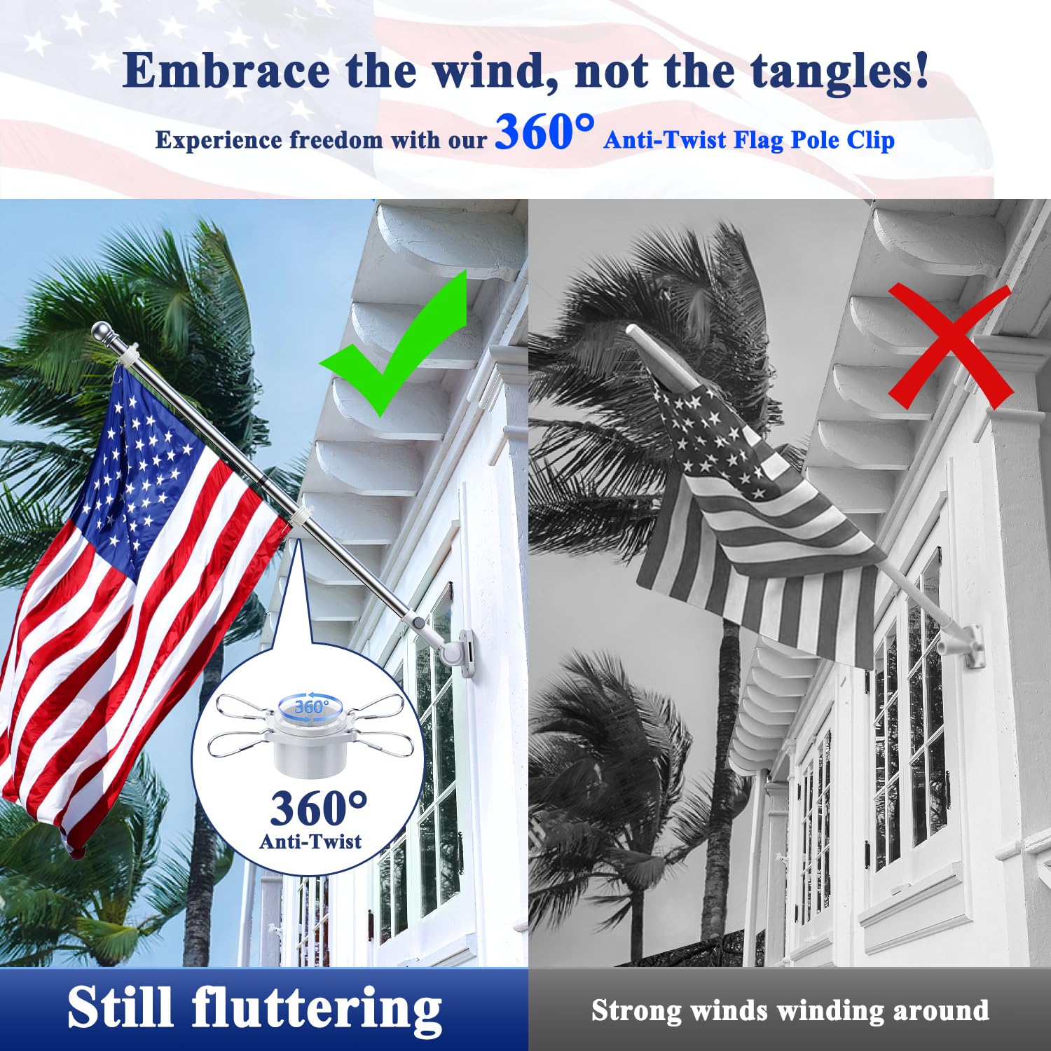 ESTTOP flag pole rotation demonstrates 360-degree spins to prevent wrap.