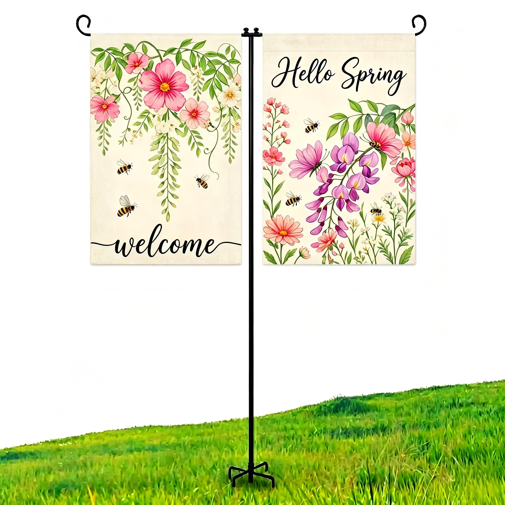 ESTTOP flag holder stand front view ready for durable outdoor display