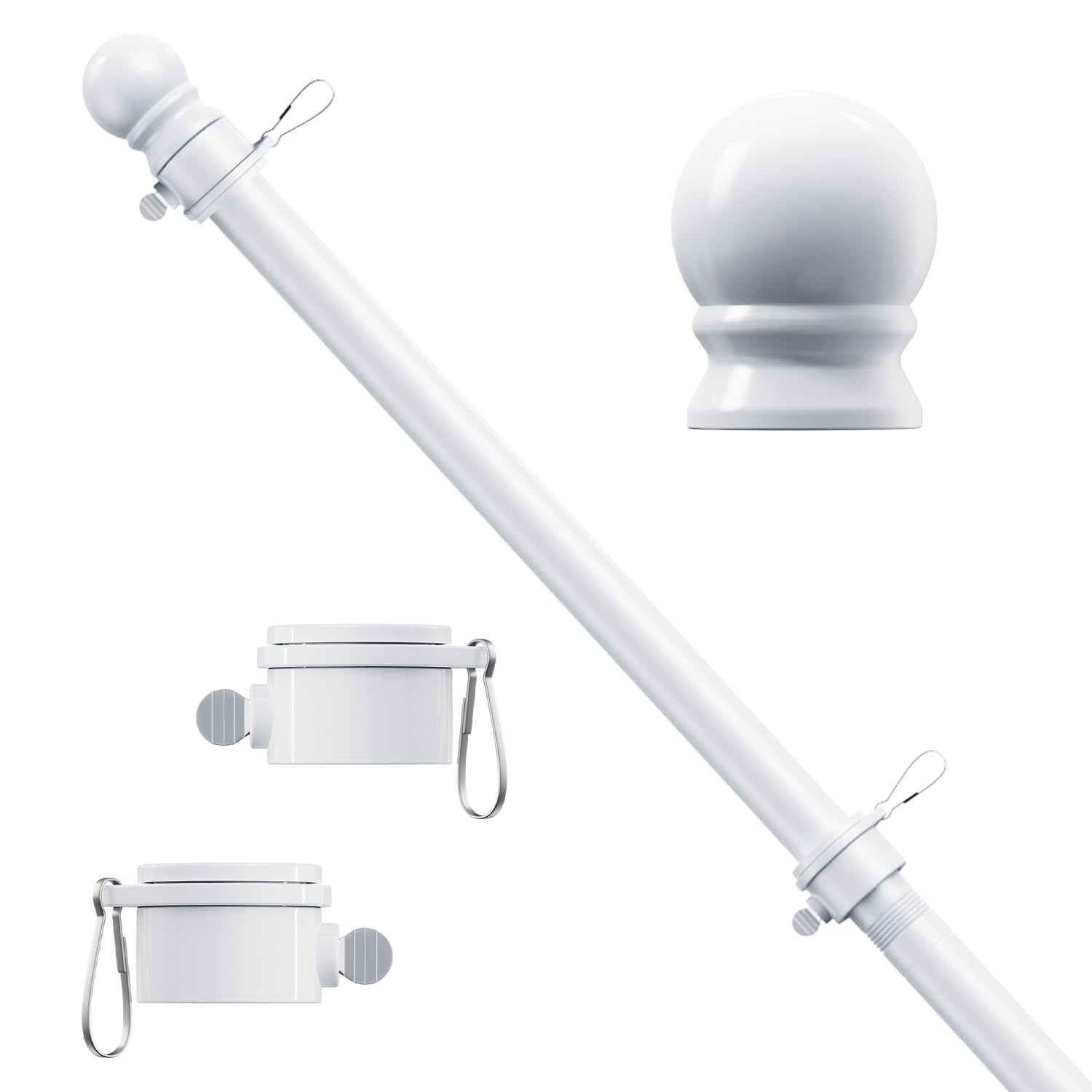 ESTTOP 5 ft flag pole with wall-mount white finish and easy assembly