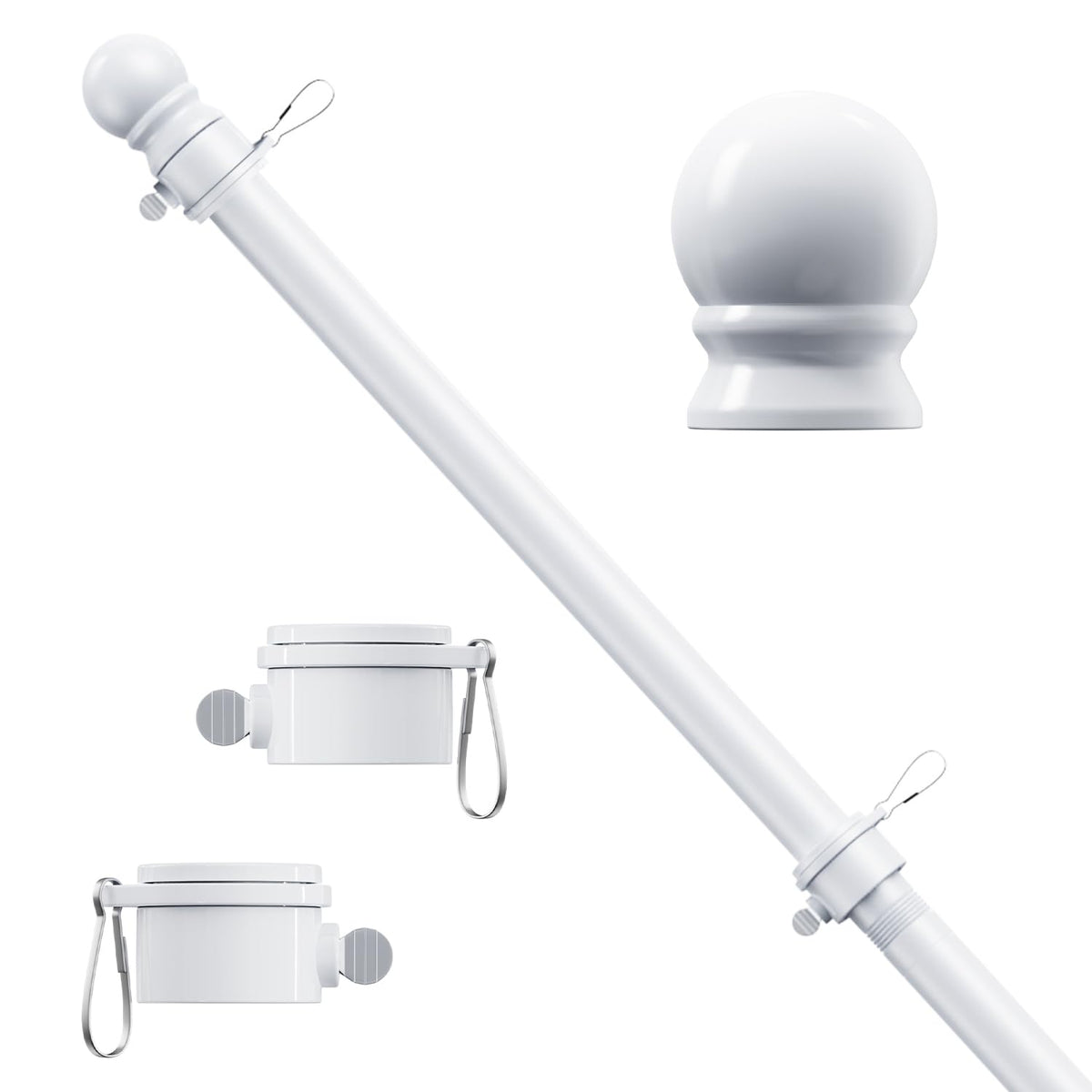 ESTTOP 5 ft flag pole with wall-mount white finish and easy assembly