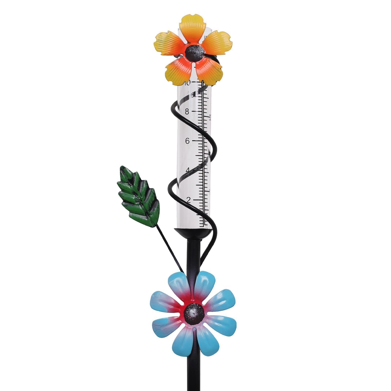ESTTOP Flower Rain Gauge front view showing decorative bloom design and clear readings