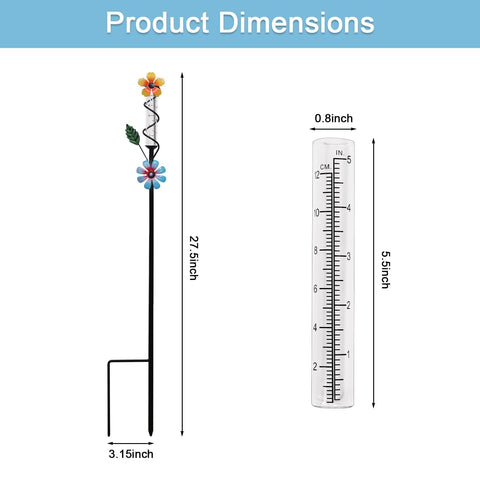 ESTTOP Flower Rain Gauge side view highlighting sturdy stake and durable construction