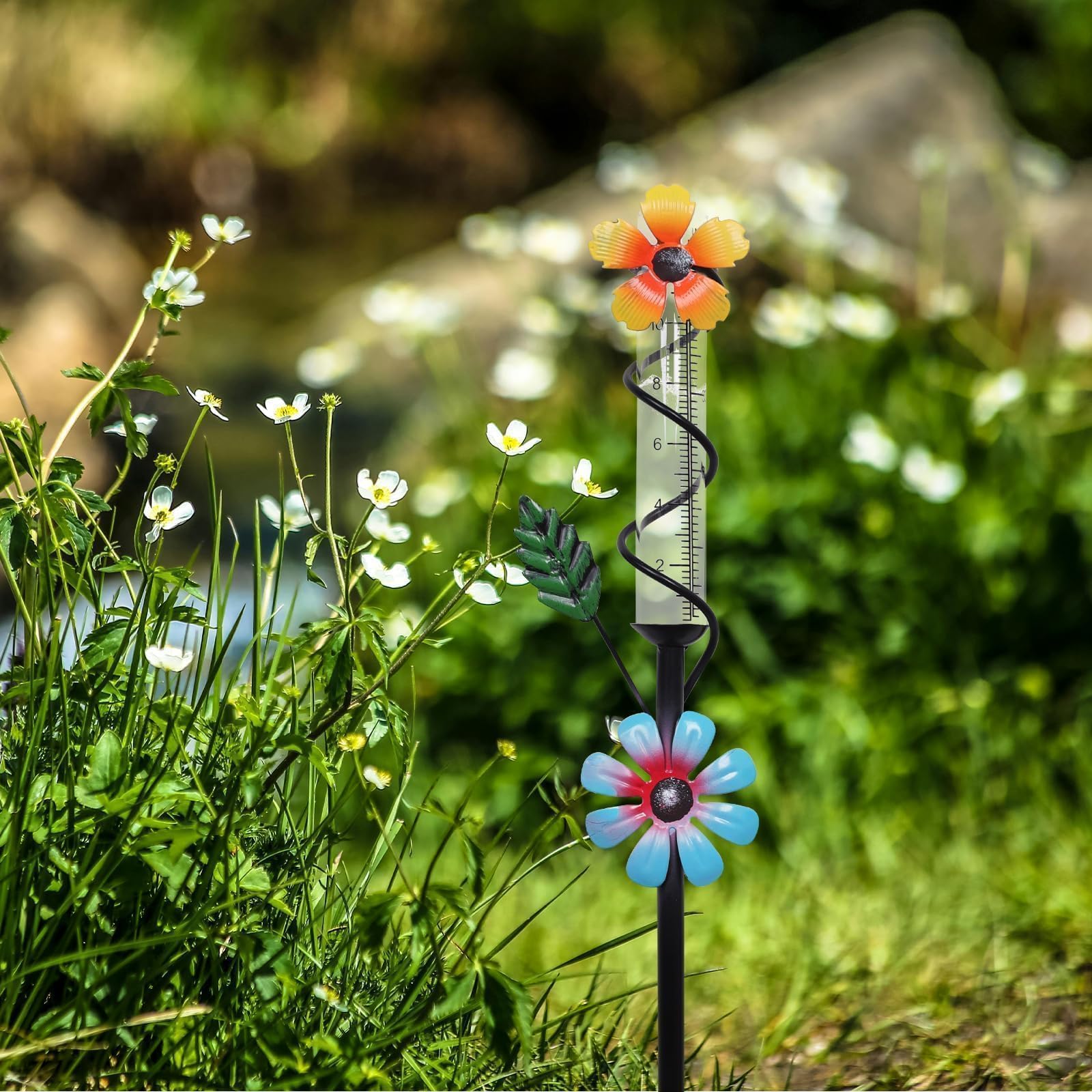 ESTTOP Flower Rain Gauge freeze-proof stake assembly for outdoor use
