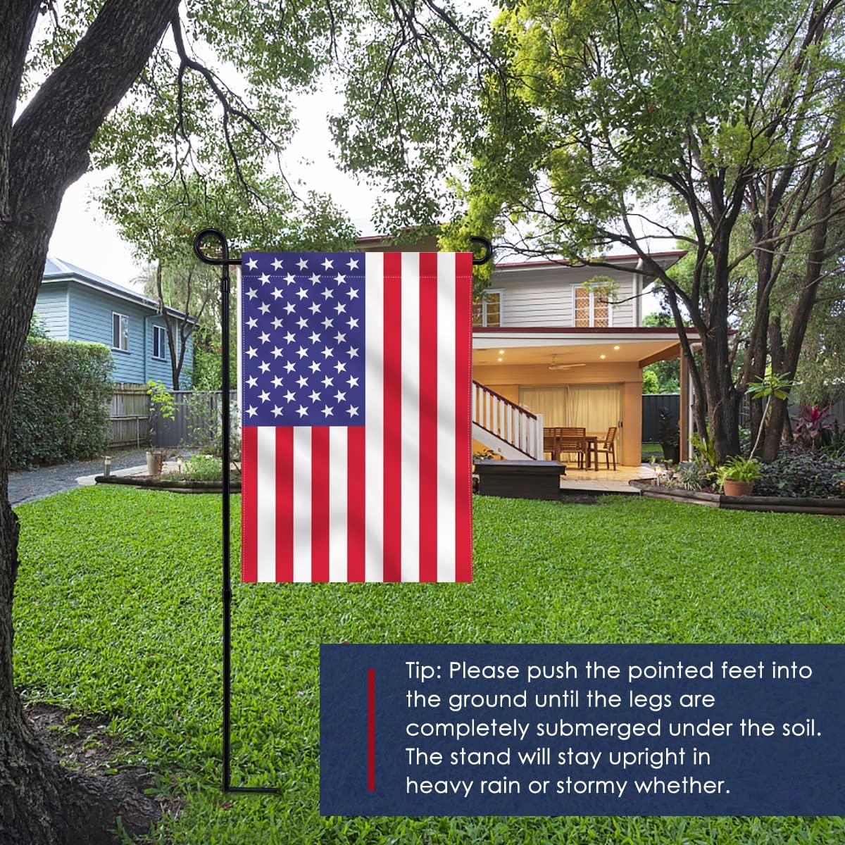 ESTTOP garden flag stand fits flags up to 12.5 inches wide for versatile use.
