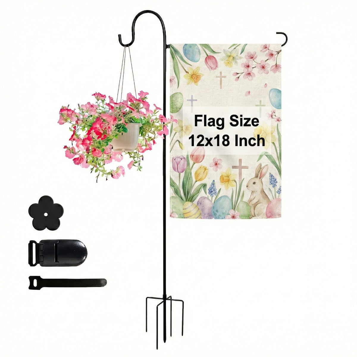 ESTTOP heavy-duty flag stand with shepherd hook for durable outdoor flag displays.