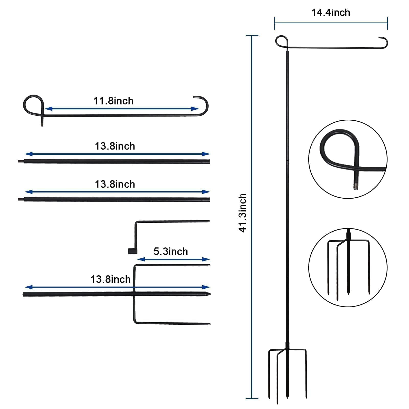 ESTTOP height measurement graphic highlighting 41.3-inch overall height for flags