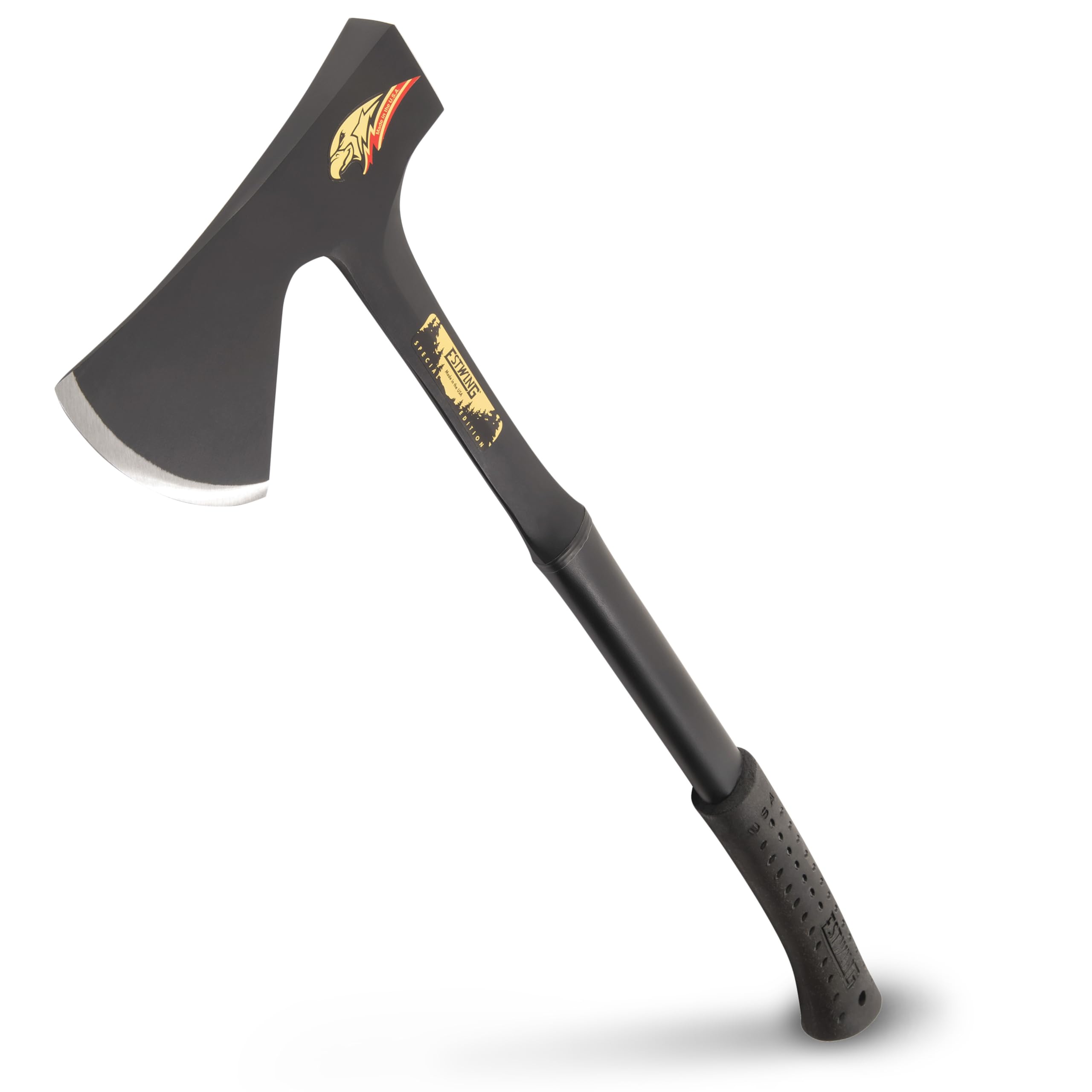 Estwing Camper's Axe E45ASE with polished head and 26-inch length for precise chopping.