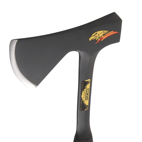 Estwing Camper's Axe with shock reduction grip minimizes vibration for comfortable use.