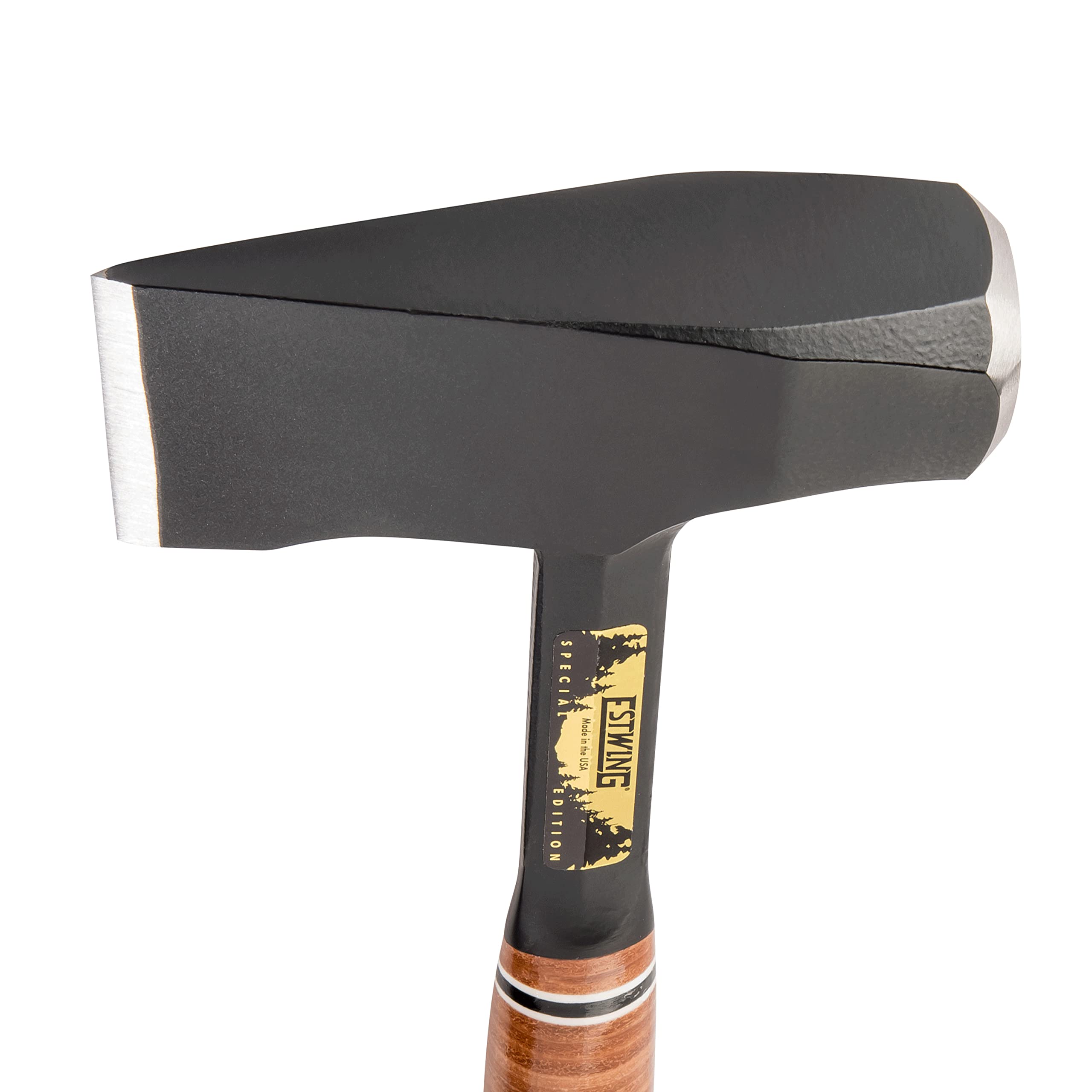 Estwing Fireside Friend leather grip close-up showing comfortable handling.