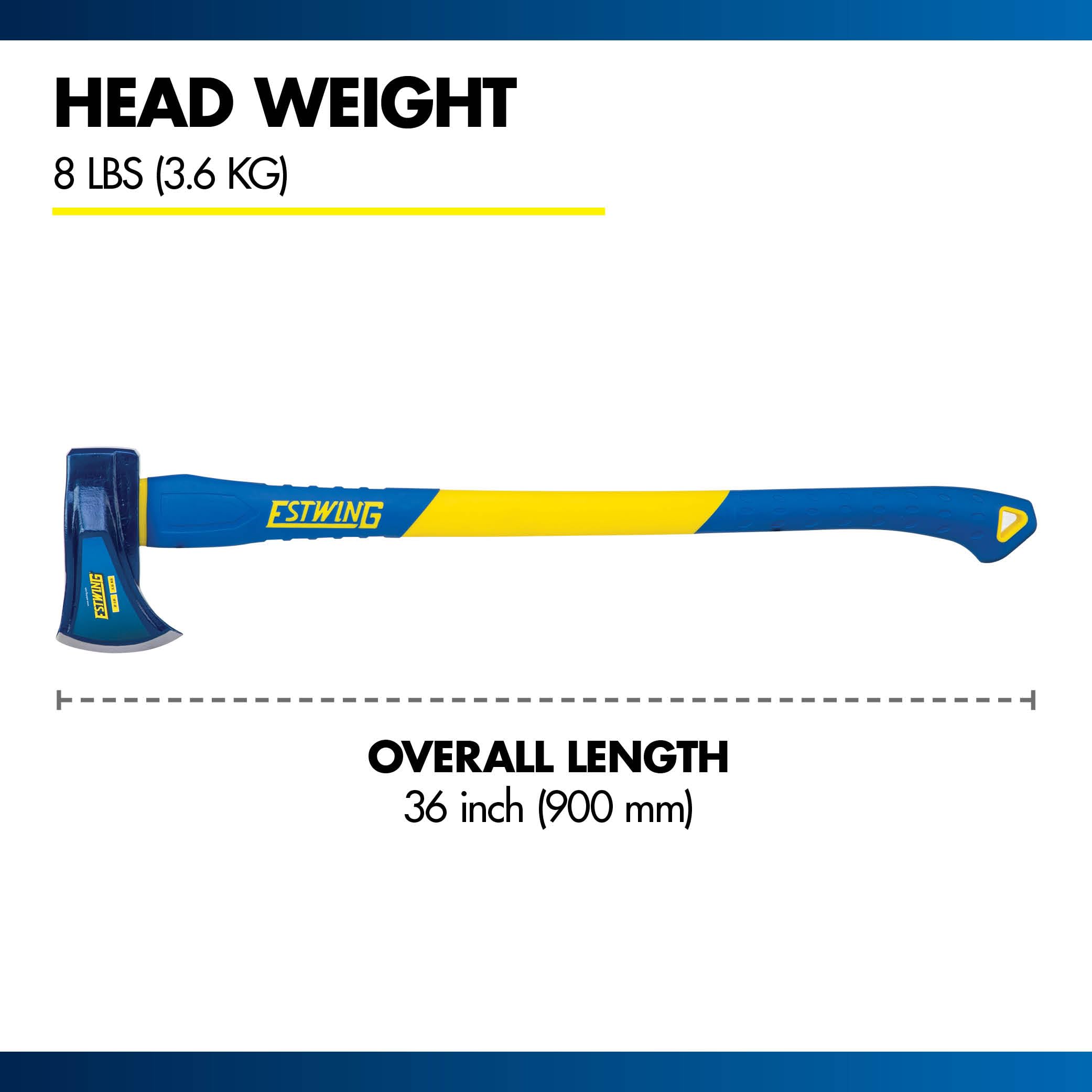 Estwing high-force splitting head design for efficient log splitting.